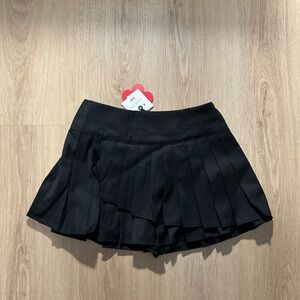 Black Pleated Asymmetrical Skort